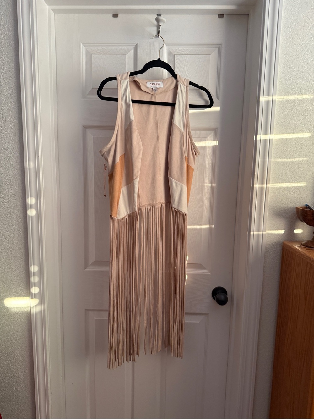 Shyanne Beige and Cream Asymmetrical Fringe Dress